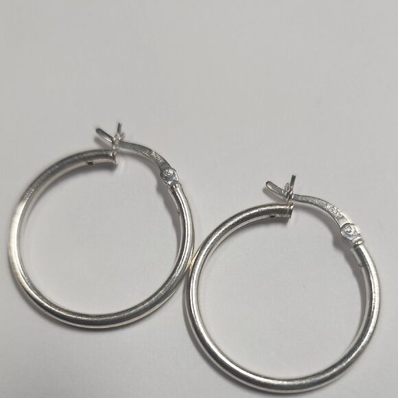 Sterling Silver Hoop Earrings 925 - Picture 2 of 3